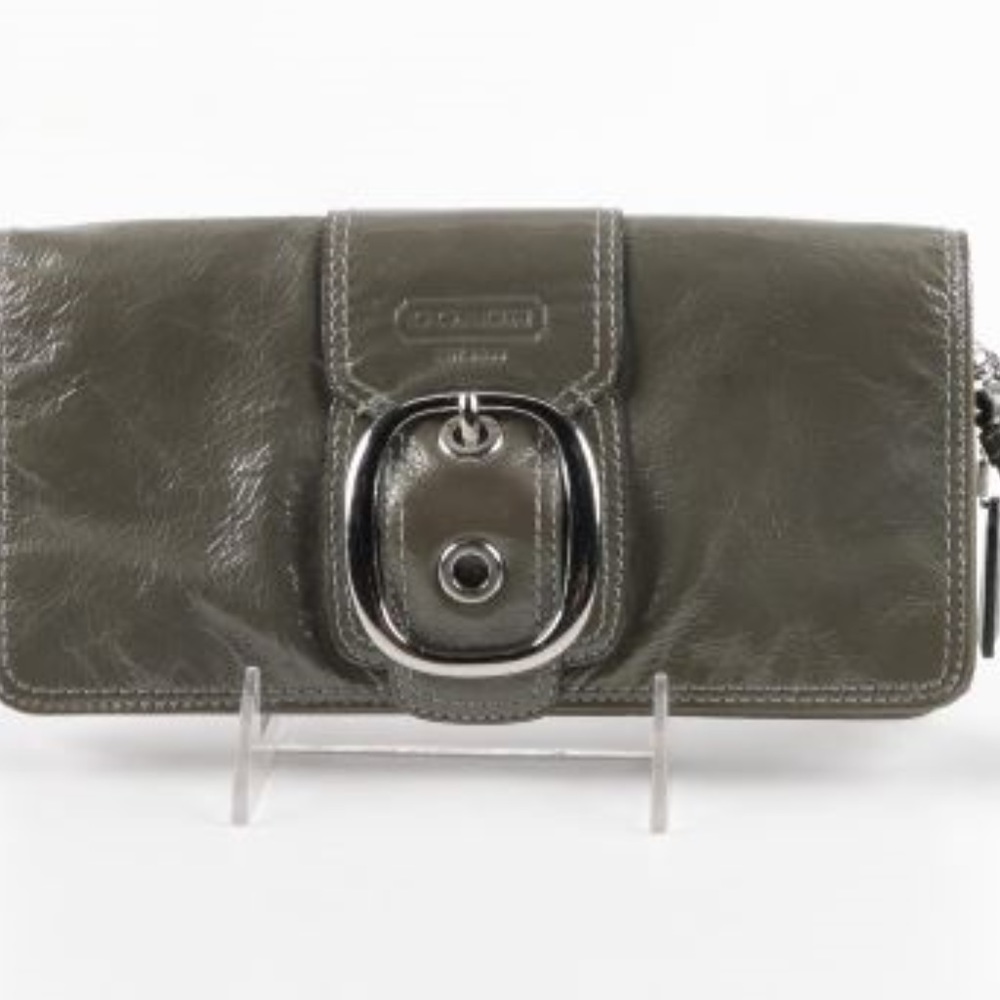 * Leather Coach Wristlet with Buckle Detail *